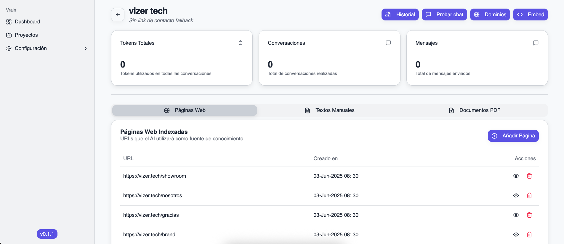 Vrain Dashboard Mockup